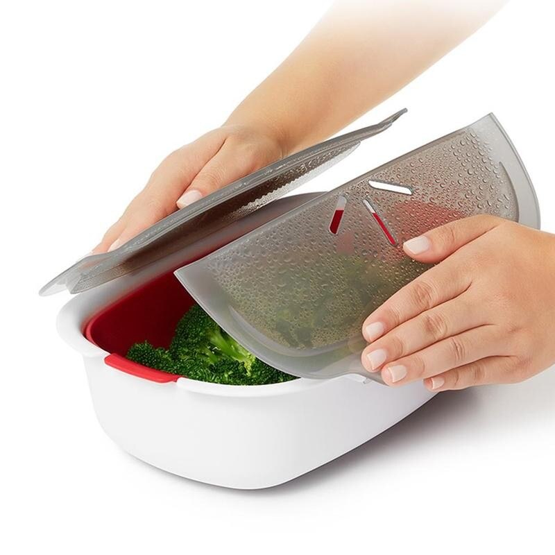 Microwave Steamer Food Grade PP Steaming Dish Microwave Oven Steamer Basket Fish Meat Vegetables Food Steamer Kitchen Cookware