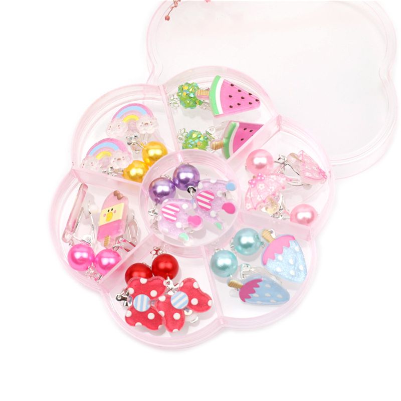 83XC 7 Pairs Mini Lovely Ear Clips for Girls Hypoallergenic No Piercing Plastic Earrings for Kids with Pain-resistan