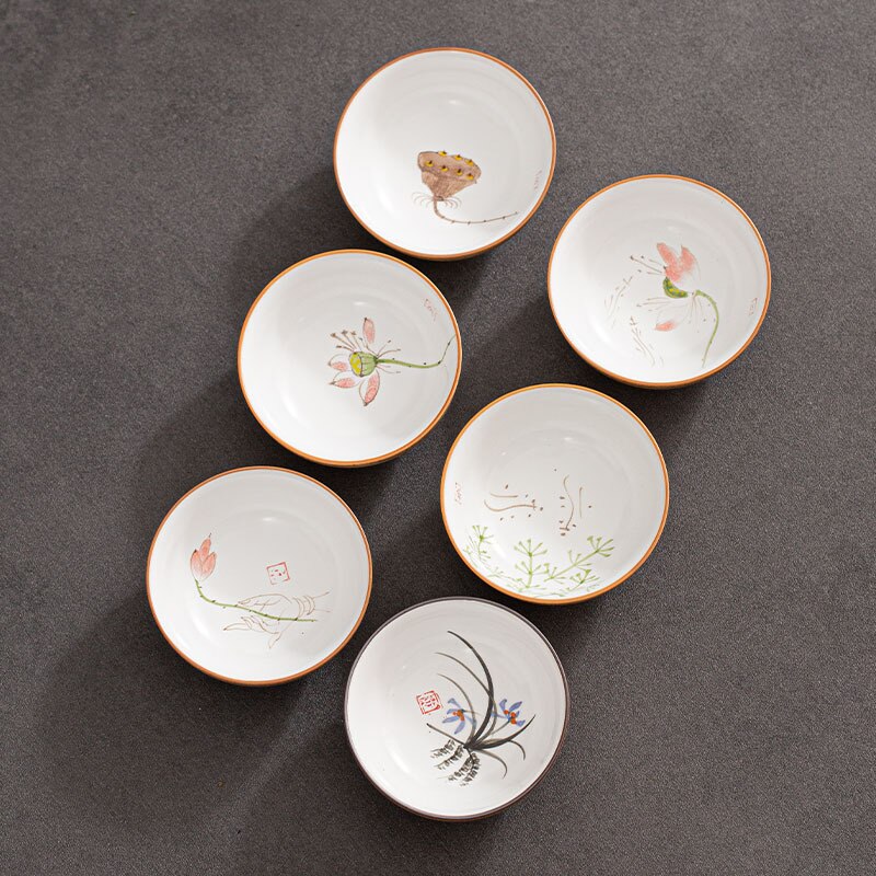 Hand Painted Lotus Chinese Pottery Cups Tea Cup Set Teaware Fish Plate For Tea Ceremony Teacup Dishes Buddha Coffee Mugs