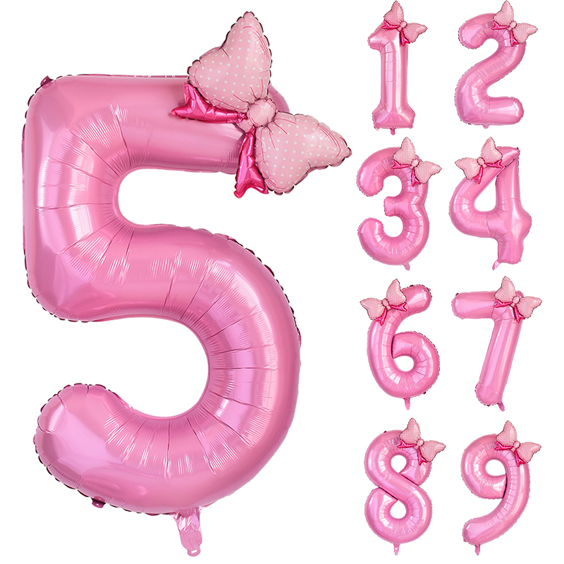 1pc grande 40 polegada número balão de folha rosa com arco 1 2 3 4 5 6 7 8 9 para crianças meninos meninas festa aniversário decorações do chuveiro do bebê