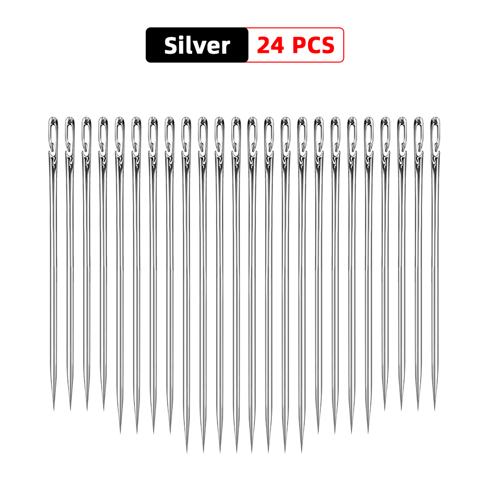 12/24/36 Pcs Stainless Steel Sewing Needles Needle-side Hole Threading Handwork Household Elderly Embroidery Needle Sewing Tools: 24 PCS Silver