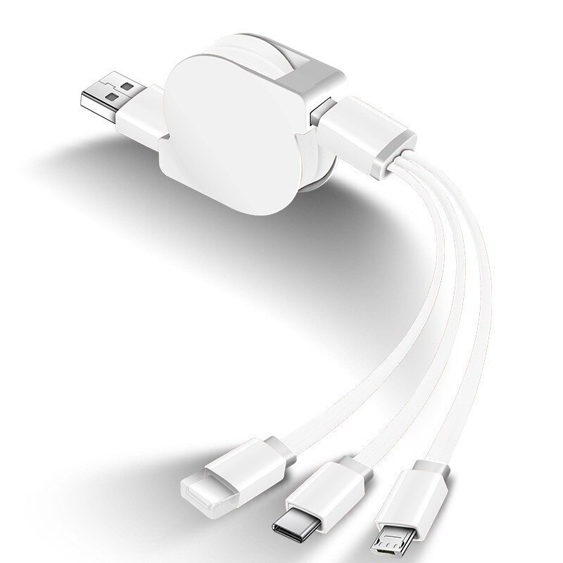 1m novo telescópico 3 em 1 rápido USB-C tipo c ios micro usb carregador rápido cabo de dados retrátil cabo de carregamento portátil: white