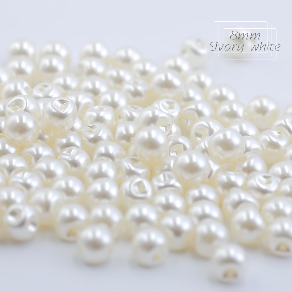 Botones de costura Hisenlee de 6 tamaños, botones redondos de perlas de plástico con agujero lateral, 6mm, 8mm, 9mm, 10mm, 12mm, 14mm, accesorios blancos/Marfil, 100 Uds.