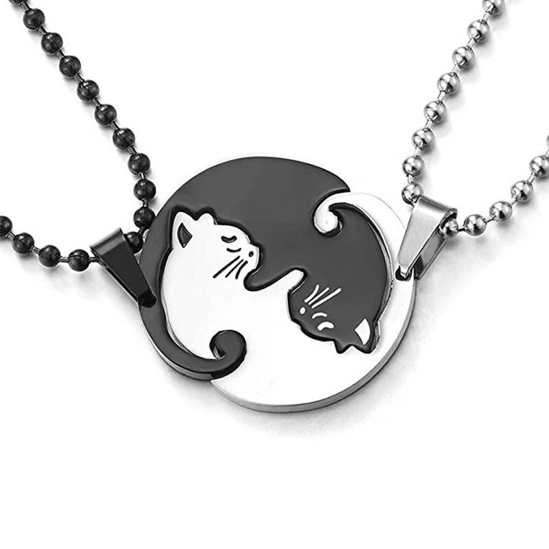 Paar Herz Halskette - Edelstahl - Tier Kat Anhänger - Trendy Schmuck Damen
