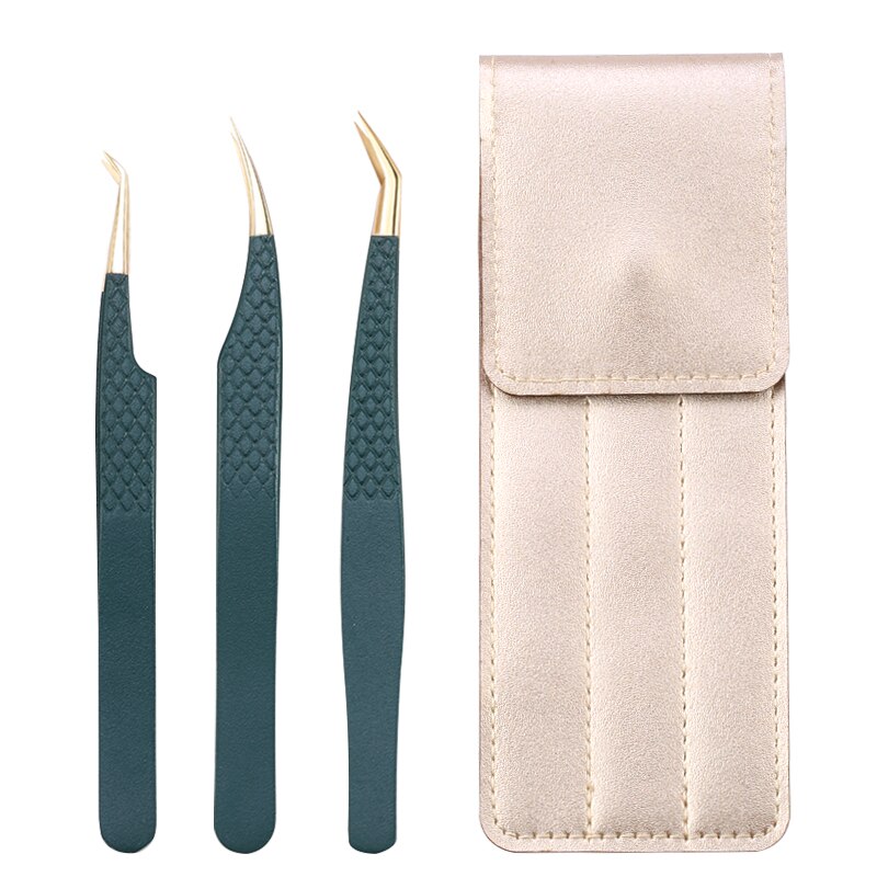 3Pc Eyelash extension Tweezers Set With Bag Stainless Steel Accurate 3D Volume Fan Lash Eyebrow Tweezer Makeup Tools Accessories: Watermelon Red