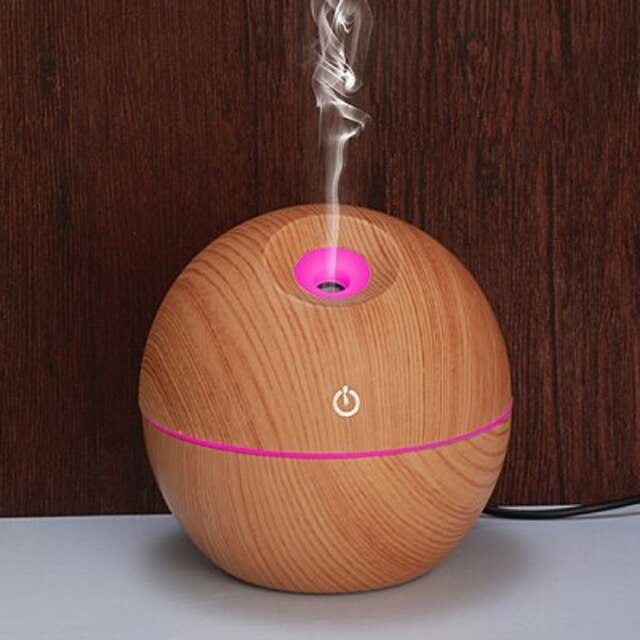 Mini Luchtbevochtiger Usb Ultrasone Geurverspreider Houtnerf 7 Led Licht Elektrische Essentiële Olie Diffuser Voor Thuis Aromatherapie