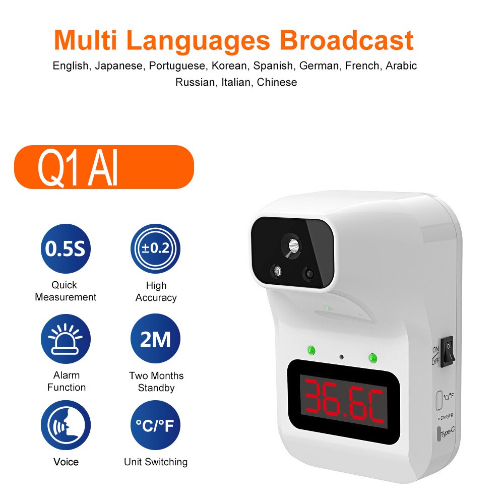 Wall Thermometer for Adults, Wall-Mounted Infrared Thermometer with Fever Alarm Accurate Reading LCD Display for Offices home