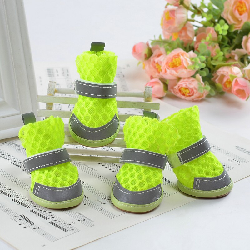 4 stuks/set hondenschoenen van mesh, ademend en reflecterend materiaal voor kleine en middelgrote honden, chihuahua, huisdieraccessoires, doggyzstyle