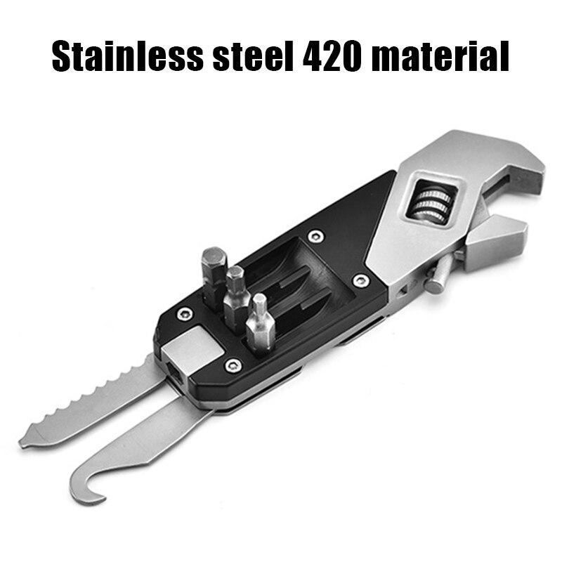 Mini Wrench Multi-Function Adjustable Wrench Portable Screwdriver 13 Bits Cutter Stainless Steel Outdoor Home DIY Tools