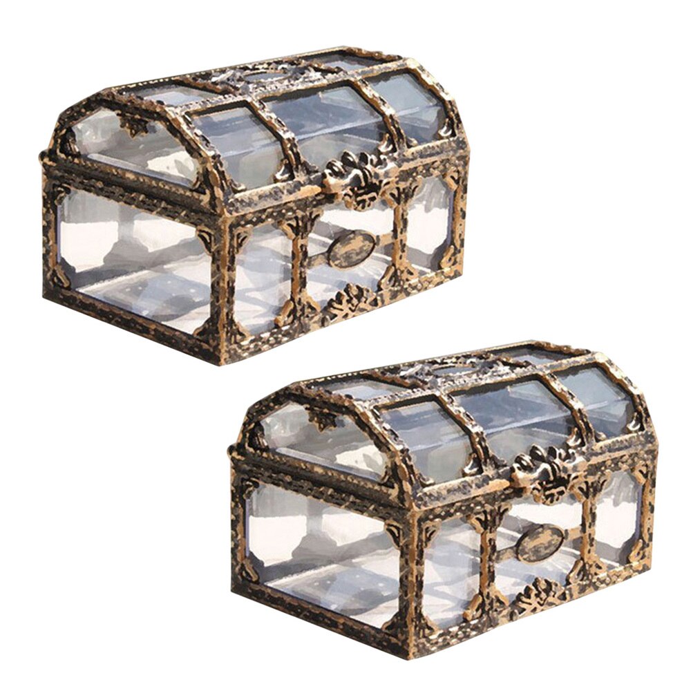 2 Stuks Transparant Piraat Schatkist Crystal Jewelry Box Organizer Trinket Aandenken Schat Borst: Default Title
