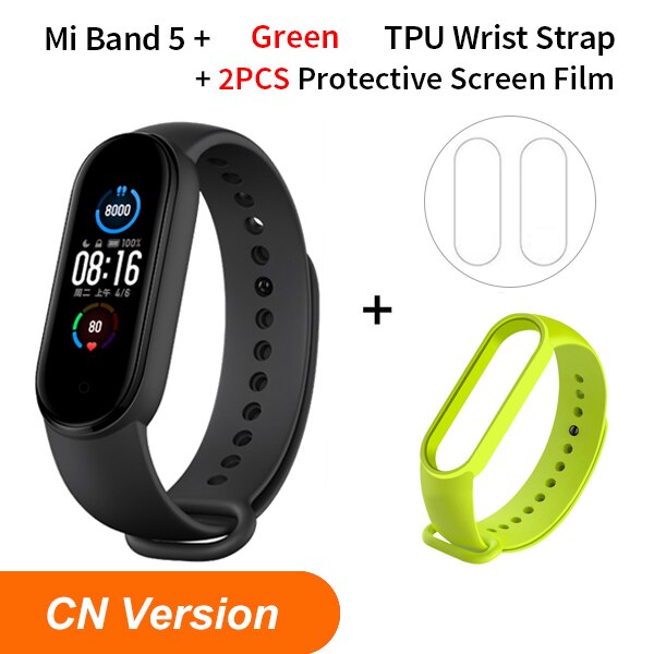 Xiaomi Mi Band 5 Smart Bracelet 1.1Inch AMOLED Screen Fitness Tracker Heart Rate Monitor Smart band 4 Color miband 5: NO NFC N Green Strap