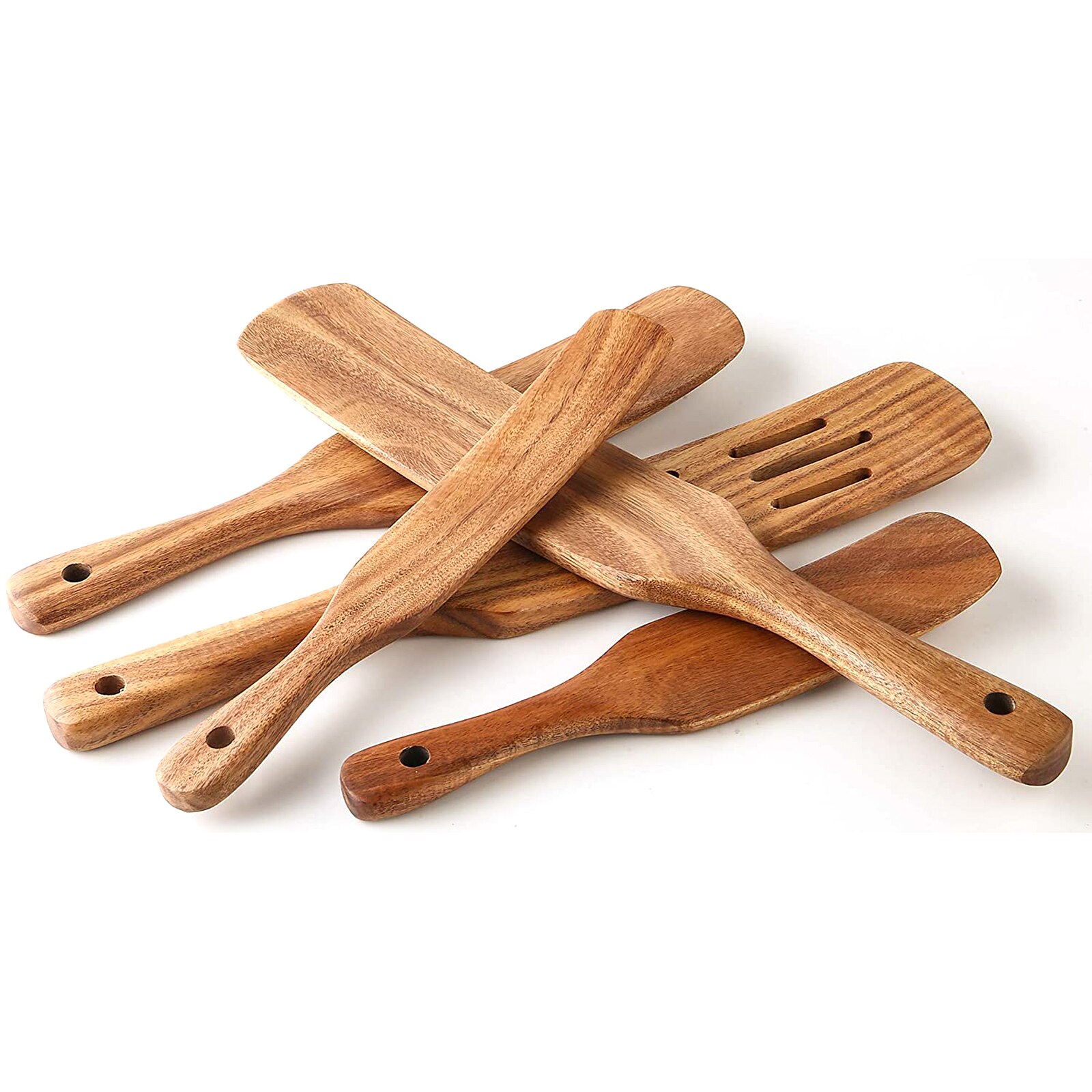 Espátula cuadrada de madera Natural, cuchara de aceite, utensilios de cocina de madera ecológicos, utensilios de cocina, 5 uds.