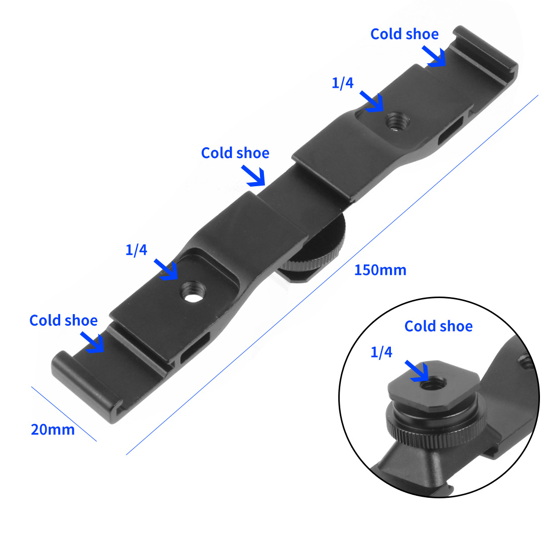 Doppel Kalten Blitzschuh Adapter Halterung Verlängerung Halfter Video Halterung für Kanon für Nikon Stativ DSLR Kameras Blitzlicht Mikrofon: Schwarz