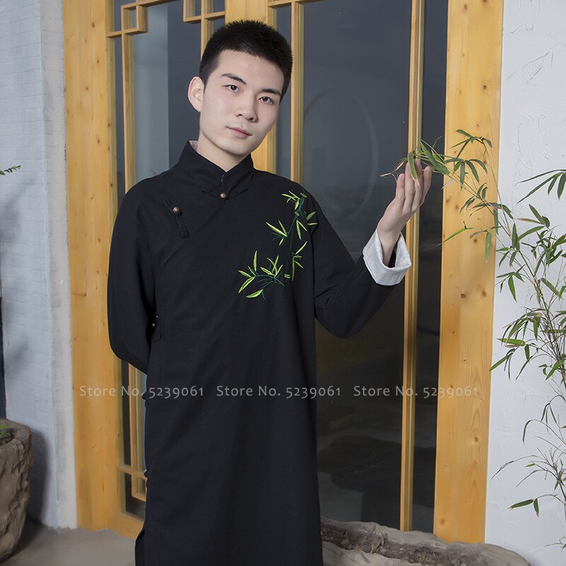 Qipao tradicional de estilo chino para hombre, Túnica suelta, ropa Oriental, camiseta de Kung Fu, traje Tang, trajes de vestido largo Hanfu