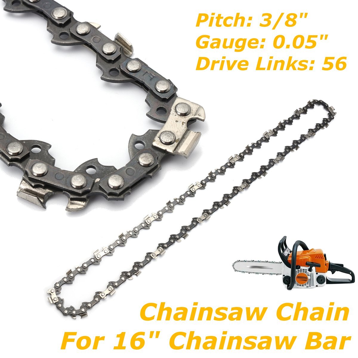 2Pcs 16 Inch Chainsaw Chain For Chain Saw Bar Pitch 3/8 Inch Pitch 0.05 56DL S56 LP For Electric Saw