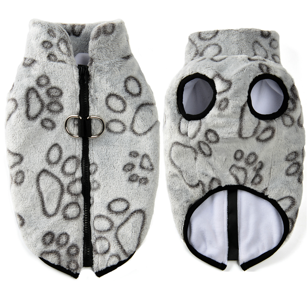 Fleece hondenkleding Winter warm puppyjack voor kleine honden Katten Truijas met ritssluiting D-ring Leuke print Chihuahua huisdieroutfits