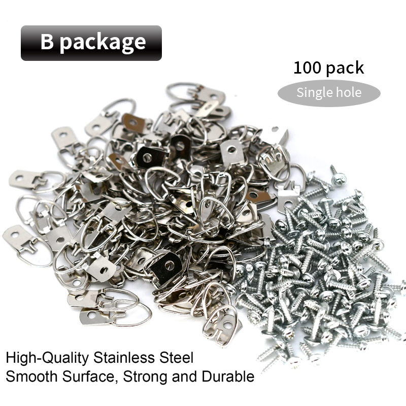 Kit de ganchos de anillo en D de dos formas, 60 piezas, perchas de doble agujero con tornillos, Premium, marco de obra de arte para fotos y pintura colgante: Blanco