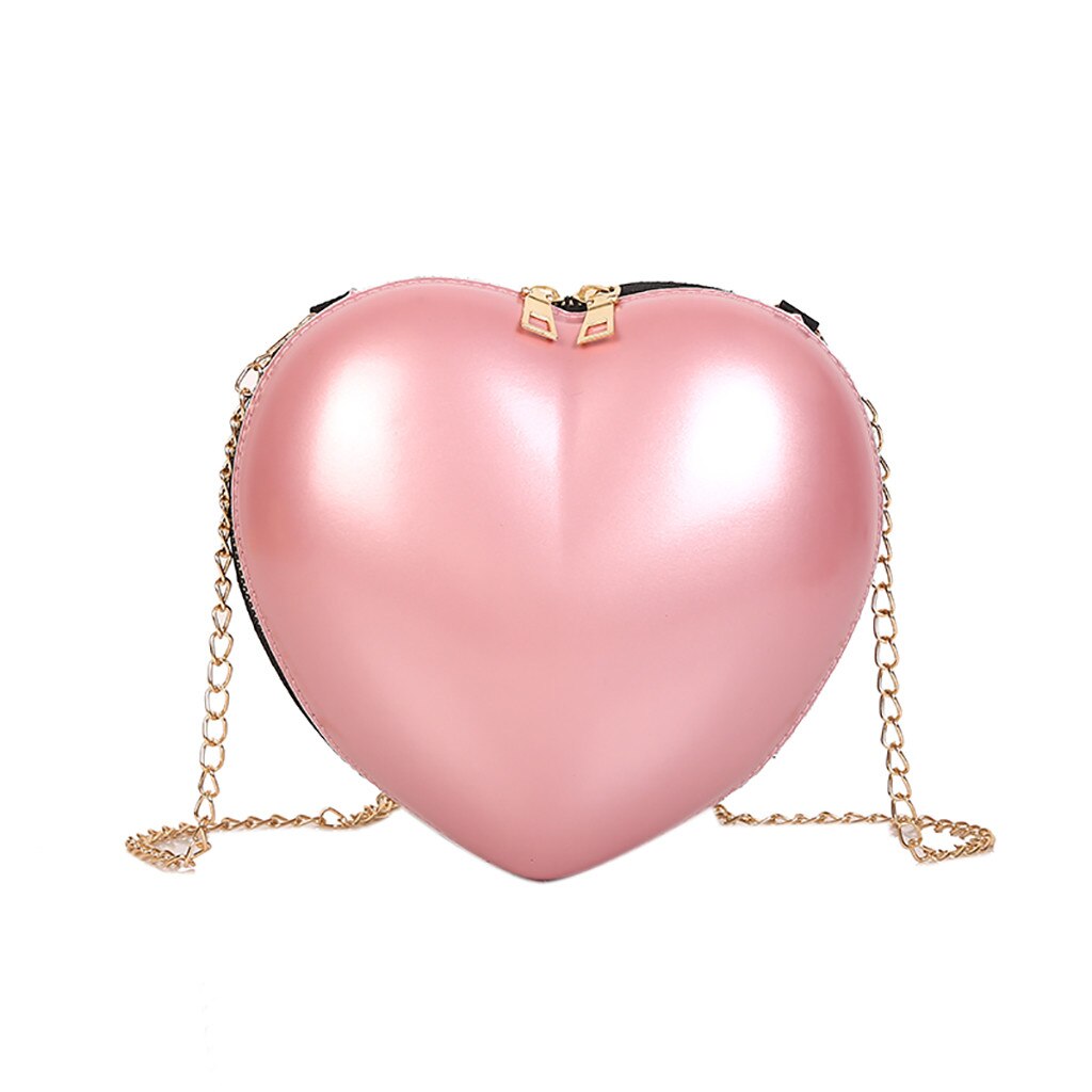 Frauen Zipper Liebe Herz Geformt Umhängetaschen Süße Mädchen Kette Schulter Tasche Damen Abend Handtaschen Geldbörse Für Party Hochzeit # P: Pink