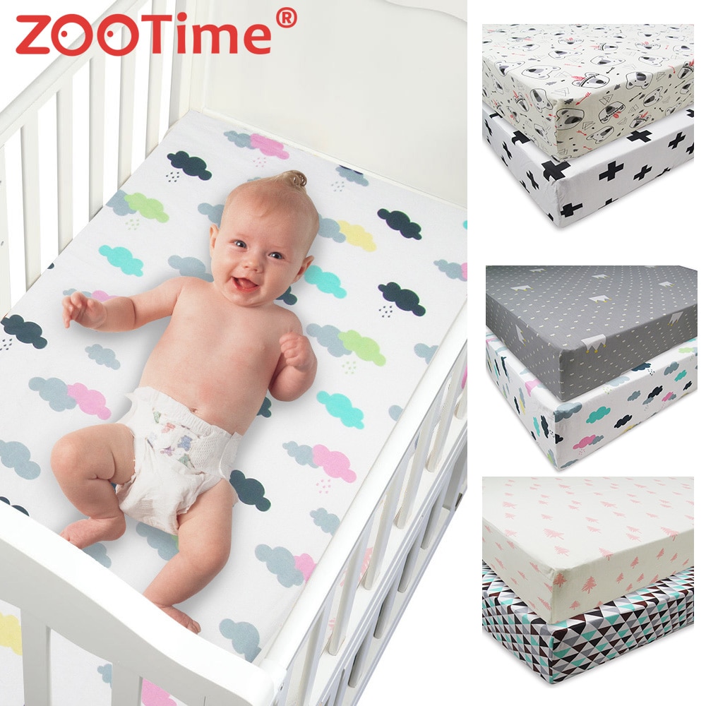 Baby seng monteret lagen 1 stk 130 x 70 x 22cm 5 designs baby krybbe ark 100%  bomuld sort og hvid baby sengetøj stil til drenge piger