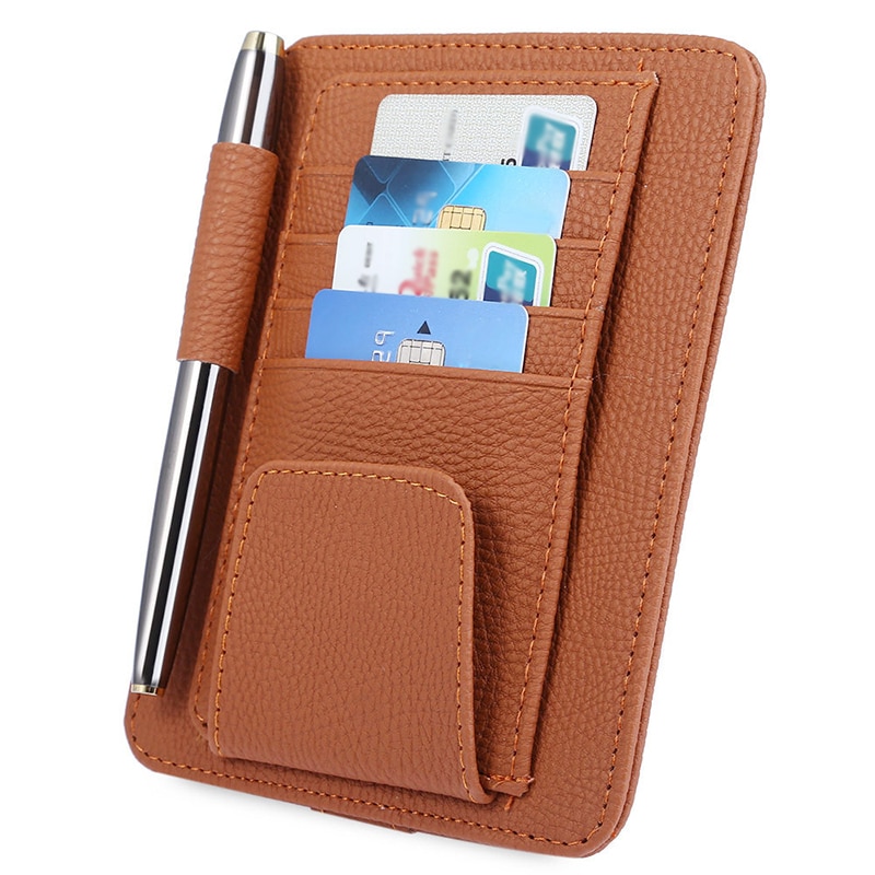 Car Sun Visor with Card Holder Auto Anti Dazzling Pocket Storage Glasses Pen Clip PU Leather Car Interior Accessories Auto Parts
