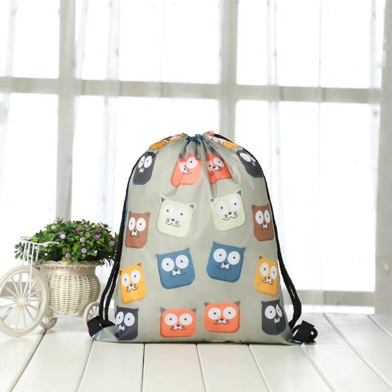 Trekkoordrugzak dames 3d print reistas softback heren casual tassen unisex dames schoudertas trekkoord kat: Ks10-3-6