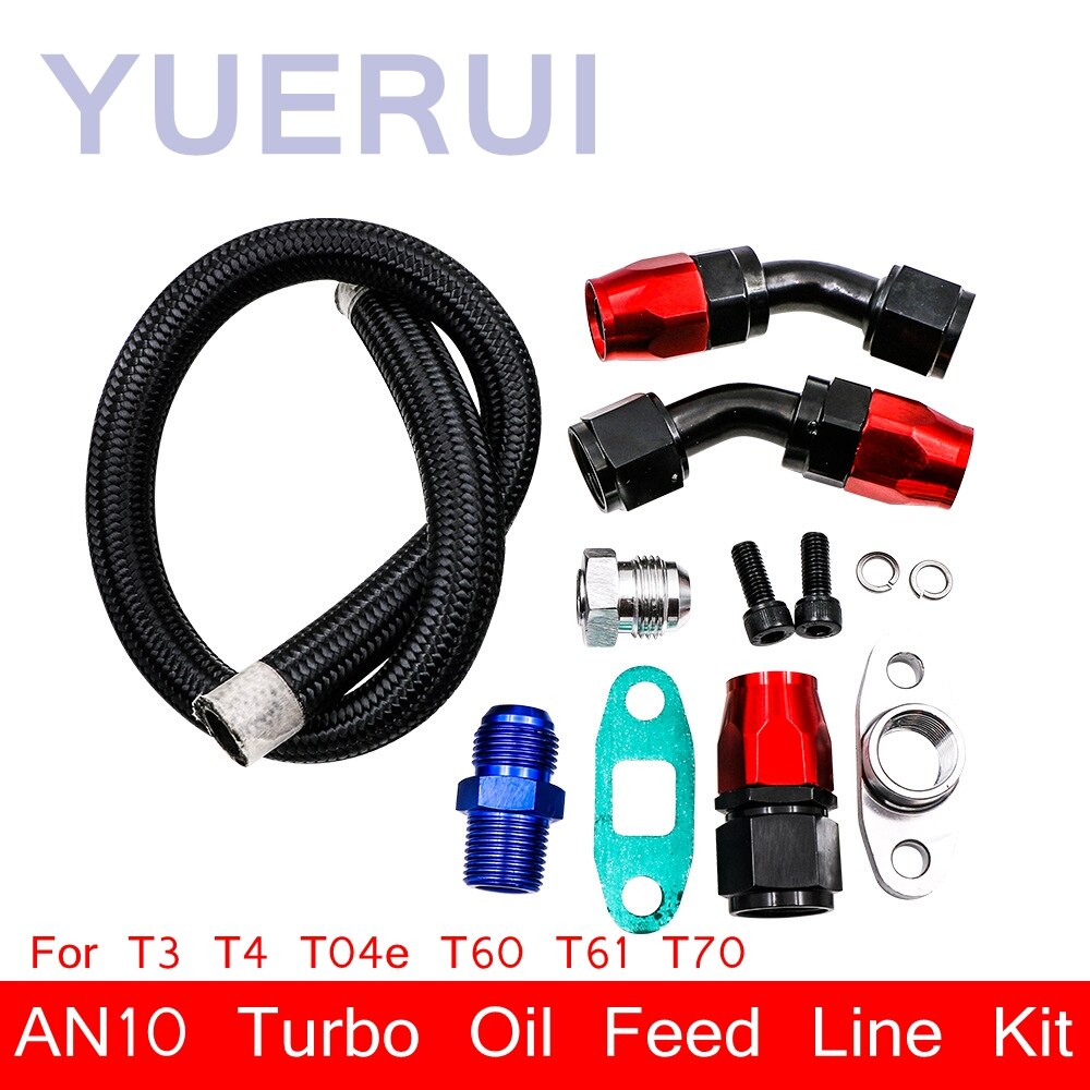 10AN Turbo Steel Braided Turbo Oil Feed Line Return Drain Kit AN10 Swivel Hose Adapter T3 T4 T04e T70 T60 T61