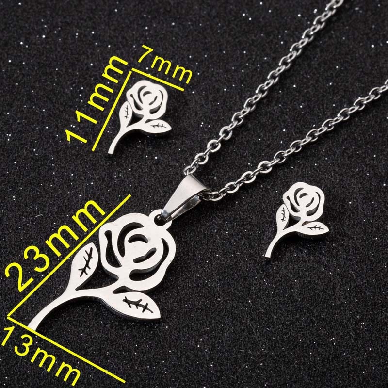 Simpatico gatto Flying Horse Butterfly Dragonfly Jewelry Set acciaio inossidabile Frog Elk Rose orecchini pendente collana regalo amici 2021