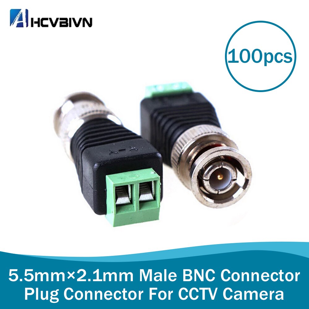 100Pcs Mini Coax CAT5 Mannelijke Bnc Connector Om Camera Cctv Bnc Video Balun Connector Adapter