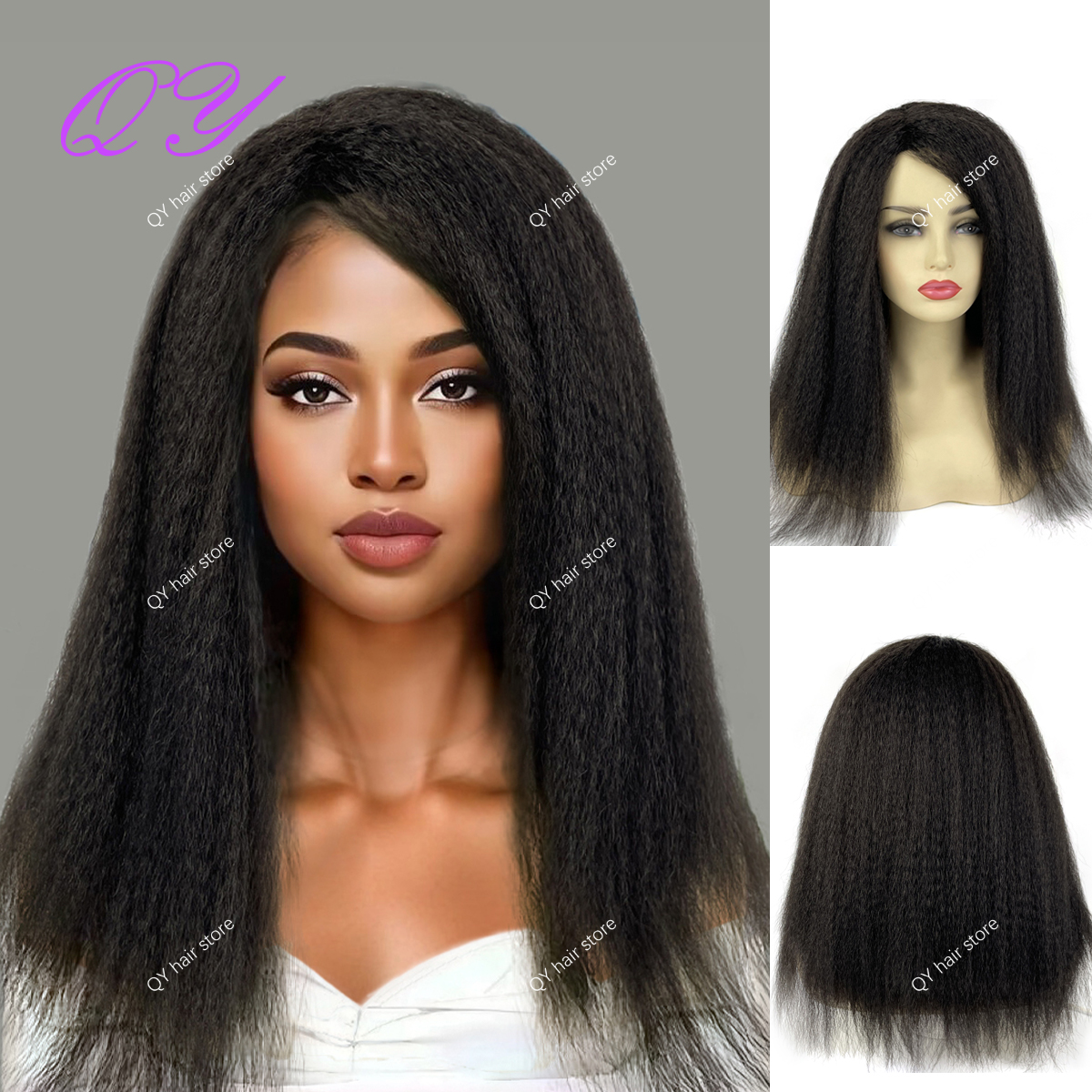 Syntetyczna peruka Yaki Straight Brown ( # 4) Peruki dla afrykańskich kobiet codziennego użytku Naturalne puszyste długie włosy: T1B/613