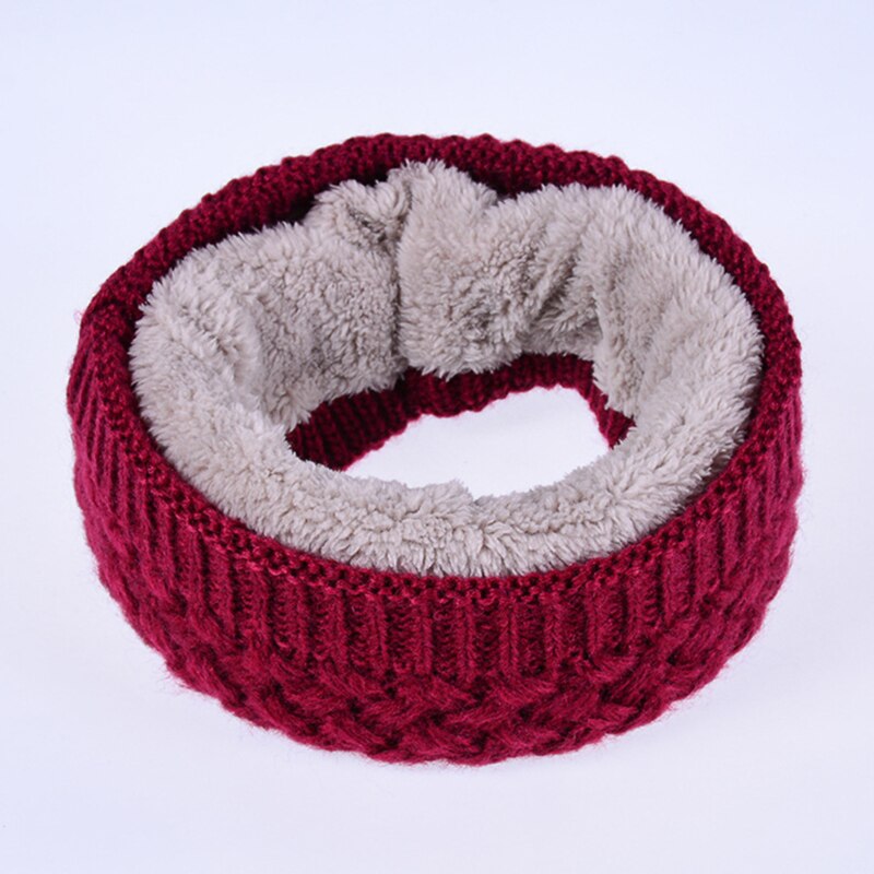 Winter Warm Scarf For Women Knitted Neck Scarves Rings Plush Children Men's Collar Ring Female Foulard Neckerchief: red wine