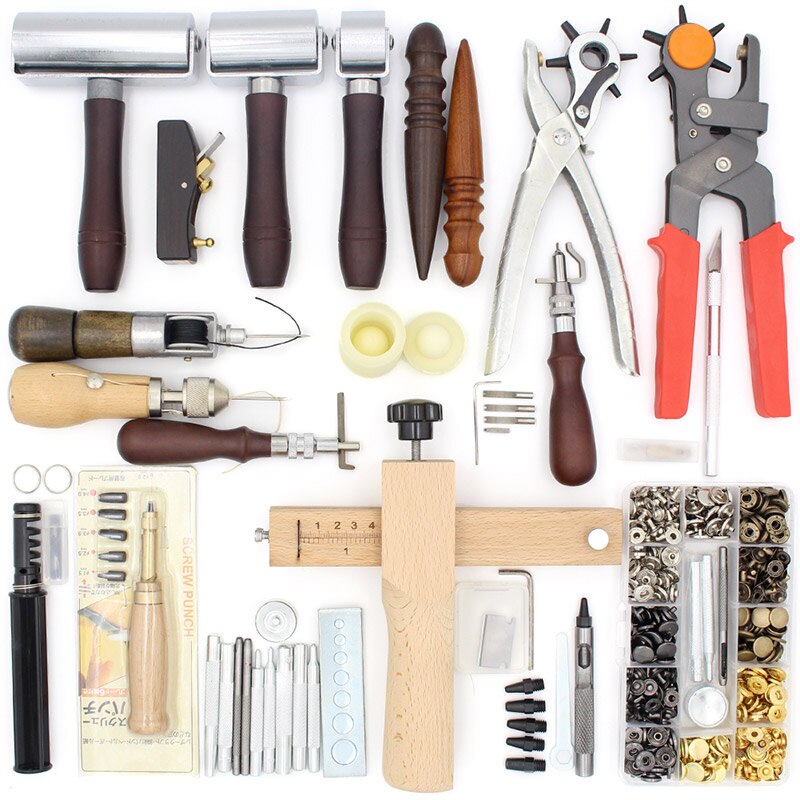 Leather Craft Tools Planer Punching Clamp Hand Sewing Machines with Accessories DIY for Snap Button and Installation Tool