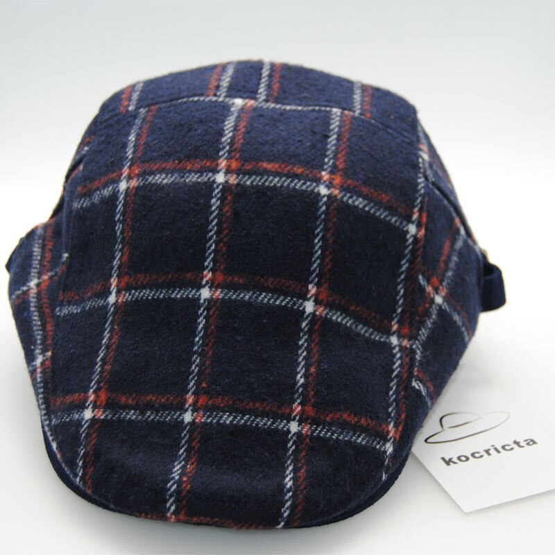 Chapeau plat en laine pour enfants, bonnet à carreaux, bonnet plat, printemps de 2-5 ans