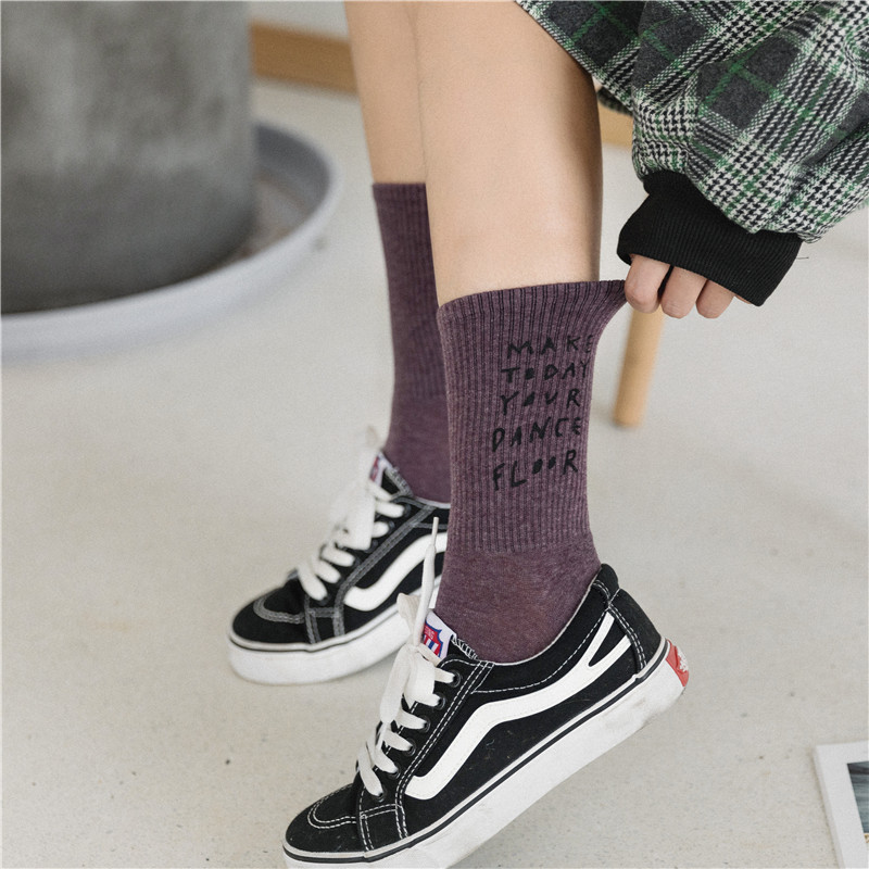 20 spring and autumn pure cotton women's middle tube socks high top letter stamping personality street style women's s