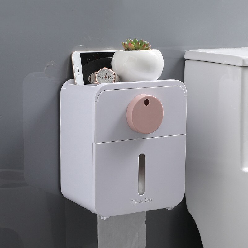 Double-layer Toilet Paper Holder Roll Paper Tube Storage Box Waterproof Wall-mounted Toilet Paper Holder Bathroom Supplies: B