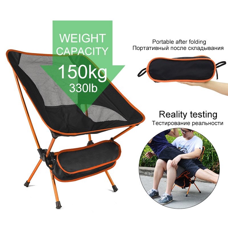 Ultralet foldbar campingstol bærbar strandvandring picnic sæde fiskeredskaber stol sammenfoldelig strandstol