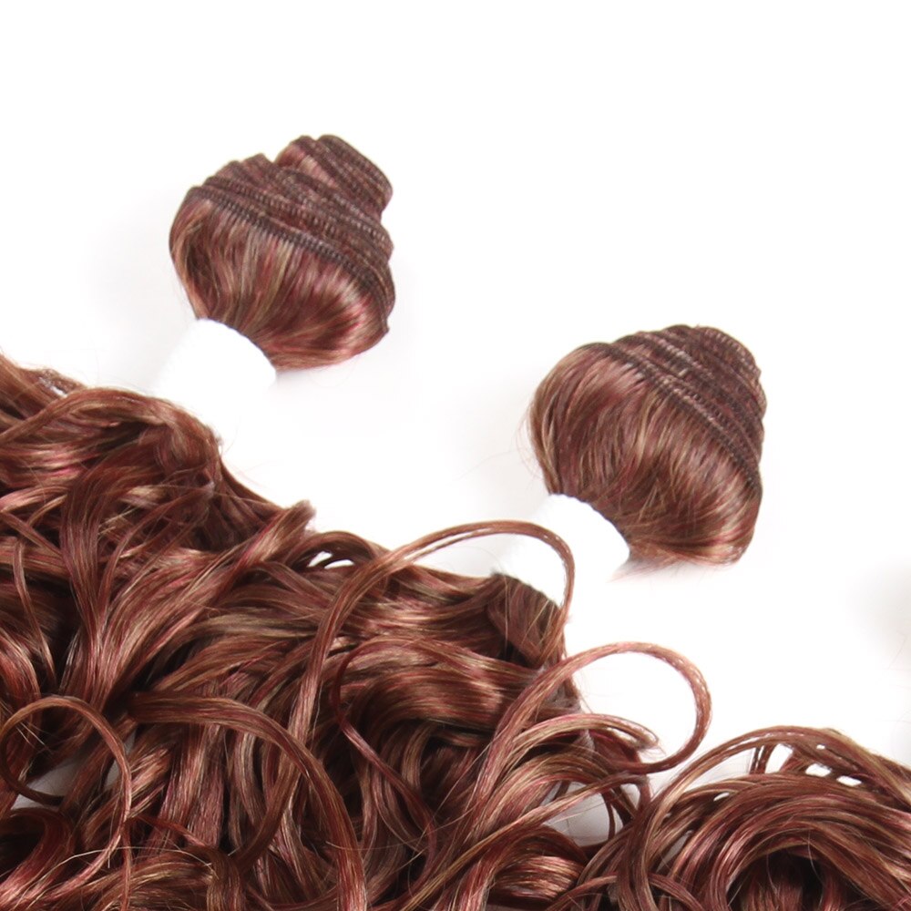 SOKU-Extensión de cabello rizado sintético para mujer, mechones de cabello de 16 pulgadas, tejido de Color ombré Borgoña marrón, 4 mechones