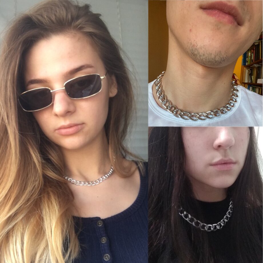 Punk Stainless Steel Choker Necklace For Women Silver Color Short Big Thick Neck Chain Chokers Necklaces Jewelry Neckless