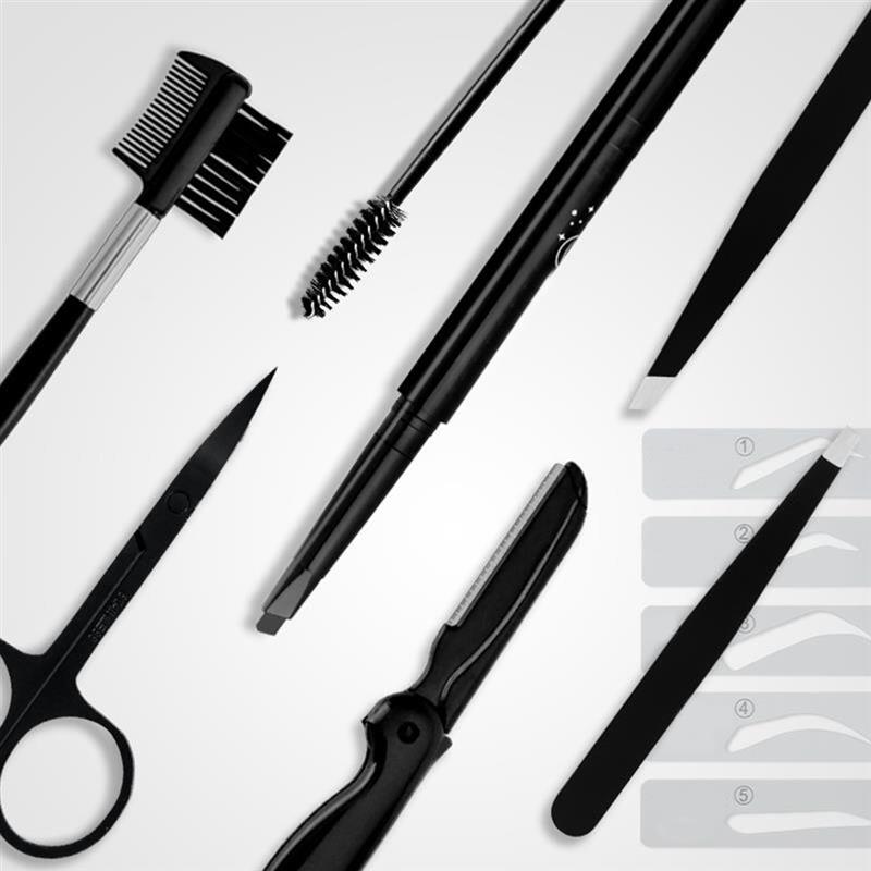 12PCS/1Set Eyebrow Kit Portable Eyebrow Grooming Set Eyebrow Trimming Kit for Men DIY Makeup Eyebrow Defining Tools Kit
