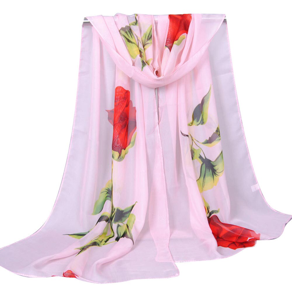 Zomer Mode Vrouwen Zijden Sjaal Rose Lange Soft Wrap Sjaal Dames Chiffon Sjaal Hijab Gedrukt Foulards Sjaals: Pink