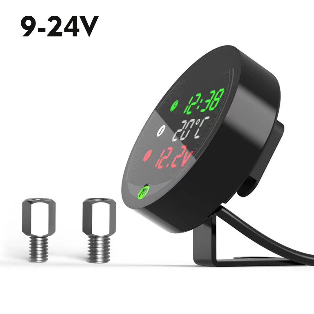 Waterproof Motorcycle Voltmeter Time Temperature Display Table LED 5-in-1 Motorcycle Voltmeter Time Temperature