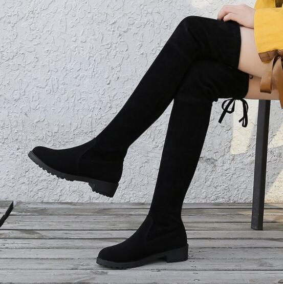 NAUSK Thigh High Boots Female Winter Boots Women Over The Knee Boots Flat Stretch Sexy Shoes Black Botas Mujer