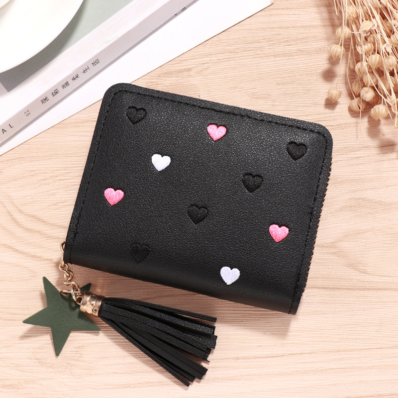 Women Small Wallet Ladies Mini Tassel Wallet Cute Girl Short Zipper Lovely Pu Leather Coin Purse Female Hand Wallet Cartera: Blue