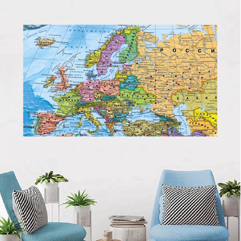 Cuadro de lienzo no tejido con mapa de Europa ruso para niños, Póster Artístico de pared, suministros de estudio, decoración del hogar para sala de estar, 150x100cm