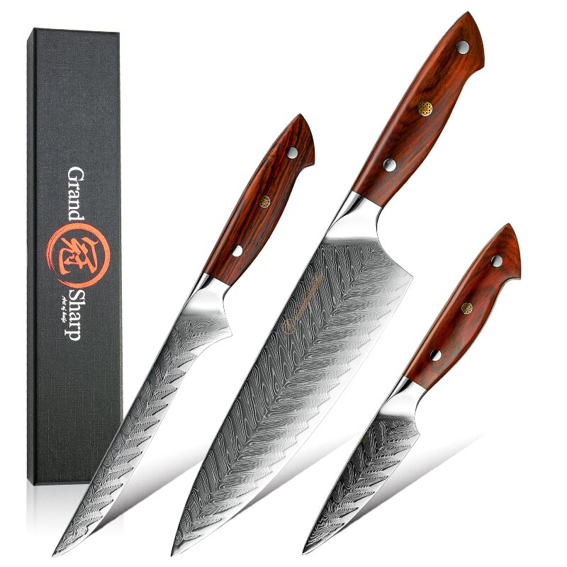 Juego de cuchillos de cocina japoneses de 67 capas, de acero damasco, para deshuesar, Chef, carne, fruta, cortador, herramientas GRANDSHARP