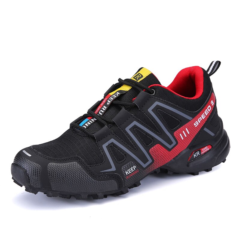 Golfsko til mænd størrelse 39-47 slidstærke skridsikre mænd golfsko snøre gummi gym sneakers: Sort rød / 8