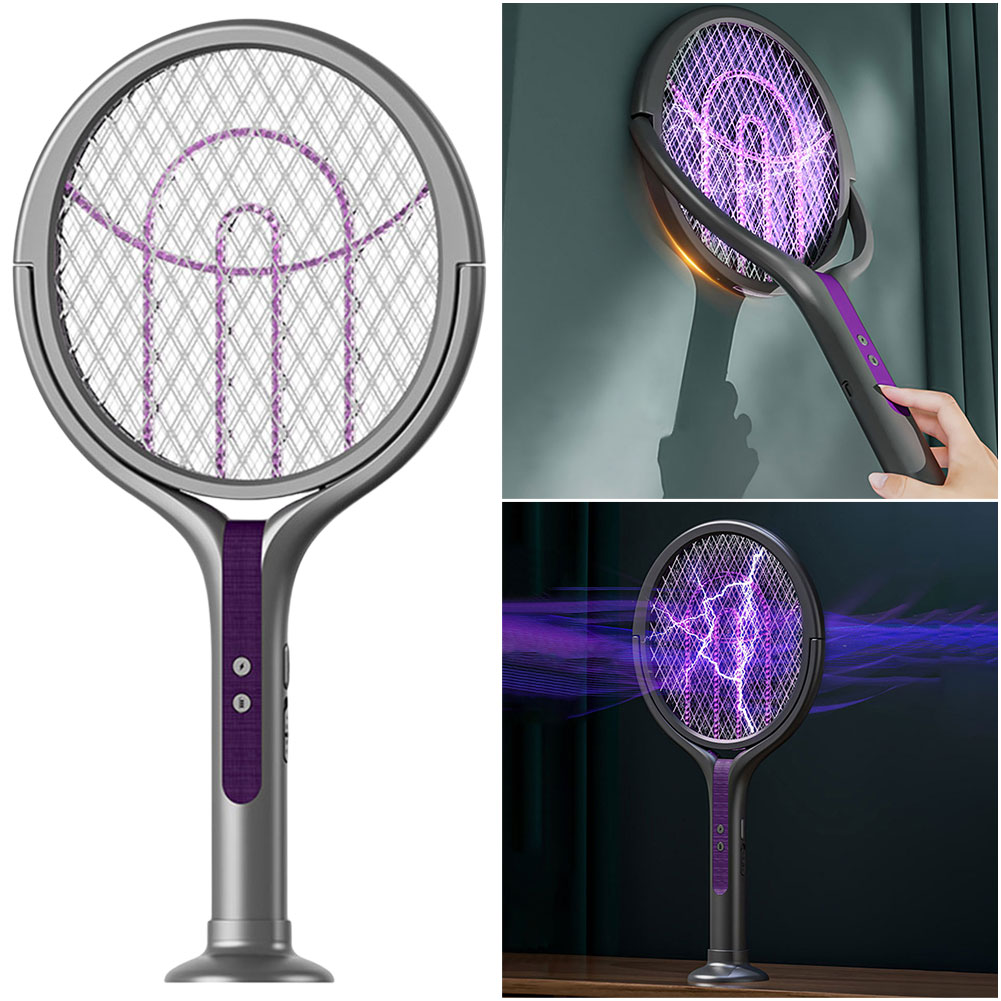 Rotating Head Electric Fly Swatter Rechargeable Fly Zapper 2 in 1 Fly Killer and Mosquito Trap Lamp for Indoor and Outdoor