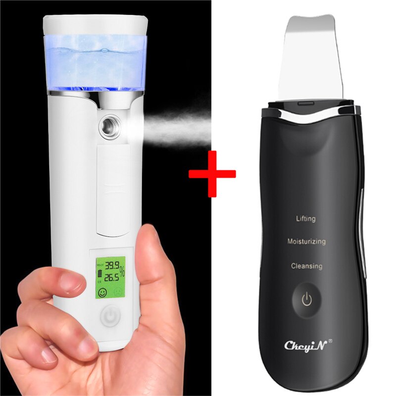 CkeyiN Digital Skin Analyzer Portable Tester Dry Moisture Oil Content Analysis Facial Sprayer Skin Scrubber Shovel: Black