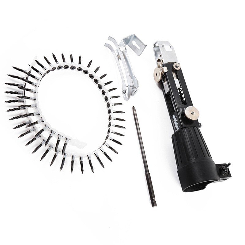 Automatic Chain Nail Gun Adapter Screw Gun for Electric Drill Nozzle Woodworking Tool Cordless Power Drill Attachment: Default Title