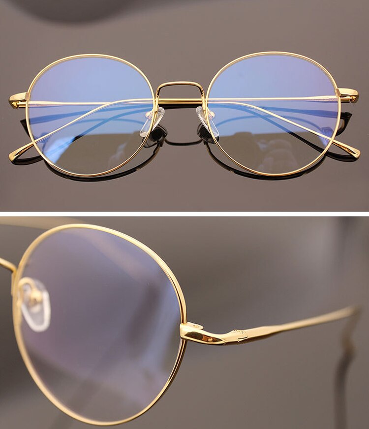 Solid Pure Titanium Round Eyeglasses Frame Myopia Optical Frames Glasses Retro Prescription Eyeglasses Men Women Frames: GOLD