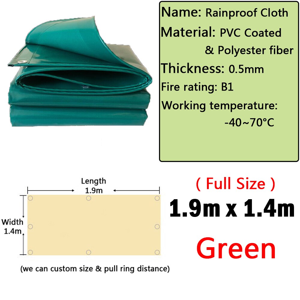 600GSM Rainproof Cloth PVC Coated Tarpaulin Outdoor Pavilion Waterproof Cloth Garden Awning Shade Sail Car Shed Rainproof Cloth: Green 1.9x1.4m